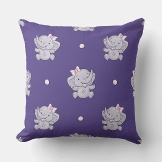 Coussin Purple Baby Girl Elephant Nursery Throw Pillow