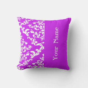 Coussin Purple Bold Damask avec nom @ Emporiomoffa