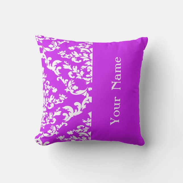 Coussin Purple Bold Damask avec nom @ Emporiomoffa (Recto)