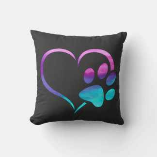 Coussin Purple Cyan Dog paw Print Heart 