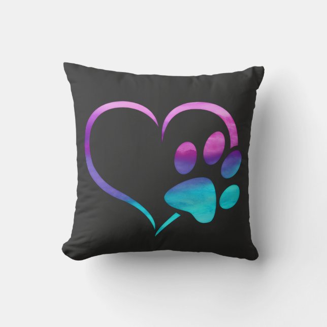 Coussin Purple Cyan Dog paw Print Heart  (Recto)