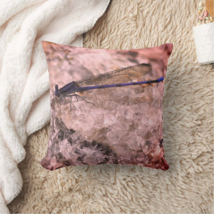 Coussin Purple Damselfly Sur Quartz Rock Gros plan