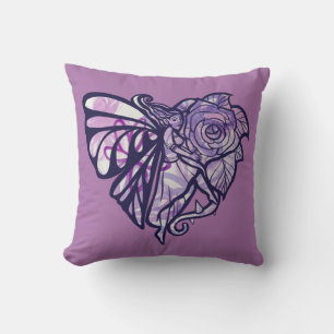 Coussin Purple Fairy Garden Rose Fées Jardinage Coeur