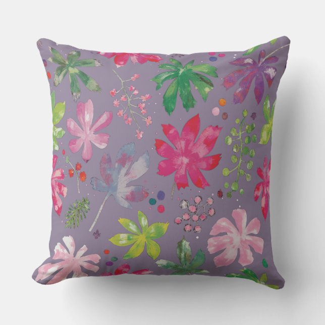 Coussin Purple Floral Pattern Pillow – Pink & Green Garden (Recto)