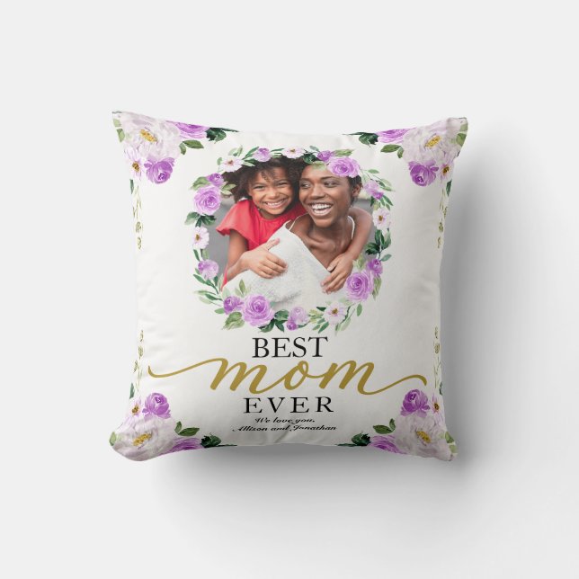 Coussin Purple Floral Wreath Meilleure Maman Jour des mère (Recto)