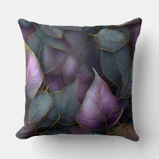Coussin Purple Gold Botanical Leaves Throw Pillow