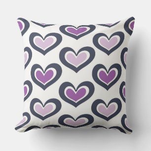 COUSSIN PURPLE GRIS BLANC AMOUR COEURS HUGS KISSES