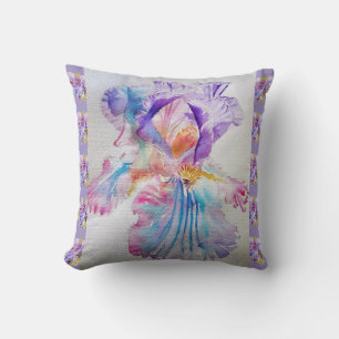 Coussin Purple Iris Aquarelle lavande florale Cushion