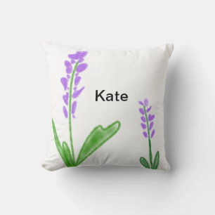 Coussin Purple lavande florale aquarelle ajouter nom cu