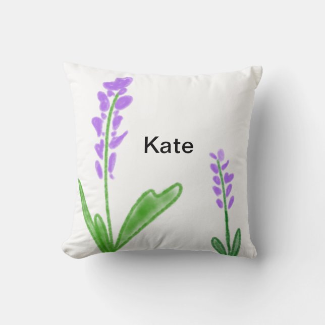 Coussin Purple lavande florale aquarelle ajouter nom cu (Recto)