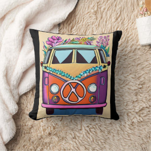 Coussin Purple Retro Hippie Van Vintage Coloris Art