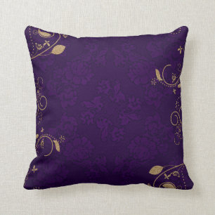 Coussin Purple royal foncé avec défilement d'or