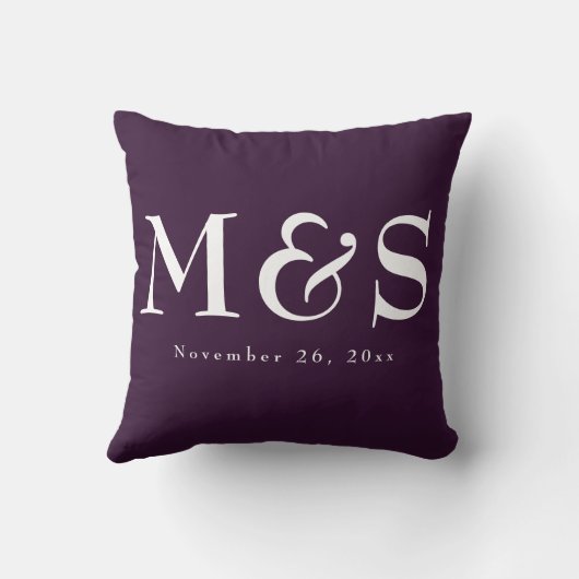 Coussin Purple Simple Moderne Mariage Script Chic (Verso)