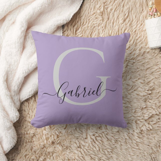 Coussin Purple Simple Monogramme Élégant (Couverture)
