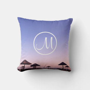 Coussin Purple Sunset California Beach Photo Nom du monogr