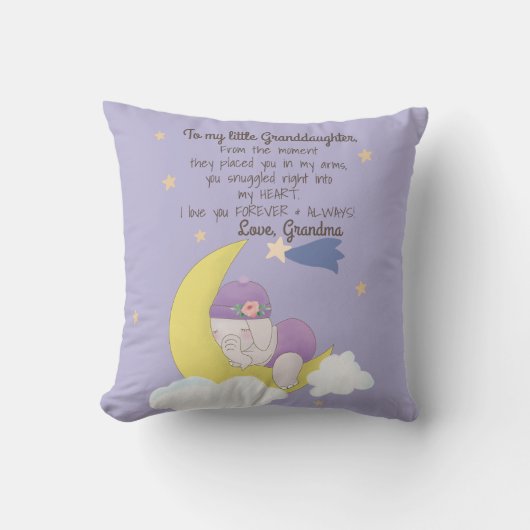 Coussin Purple To My Grandgirl Elephant Custom Nursering (Recto)
