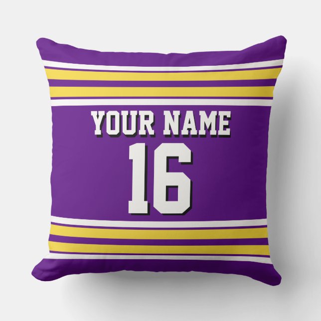 Coussin Purple with Yellow White Stripes Team (Recto)