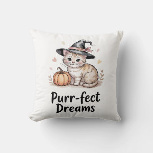 Coussin Purr-fect Dreams Cute Cat avec Halloween Citrouill