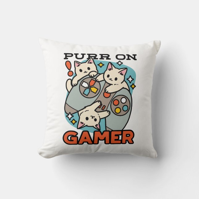 Coussin Purr On Gamer - Conception De Jeu De Chat Cute (Recto)