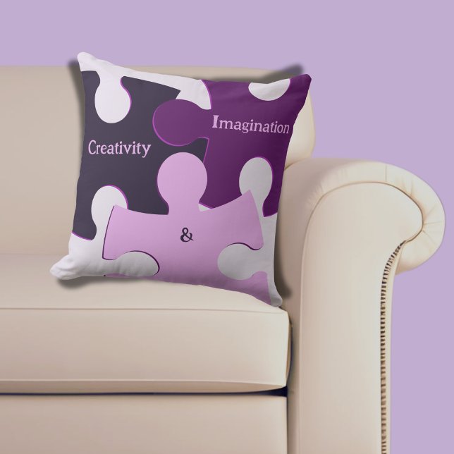 Coussin Puzzle créatif et imagination Rose Violet (Creativity Imagination Pink Purple Jig Saw Puzzle Throw Pillow)