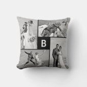 Coussin Quadrillage moderne noir Monogramme 4 Collage phot (Recto)