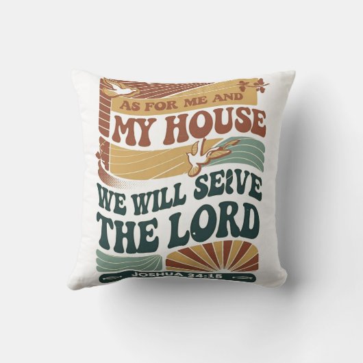Coussin Quant à moi et ma maison" Bible Verse design (Verso)