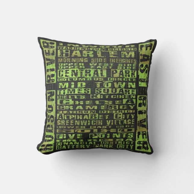 Coussin Quartiers de New York Vert (Recto)