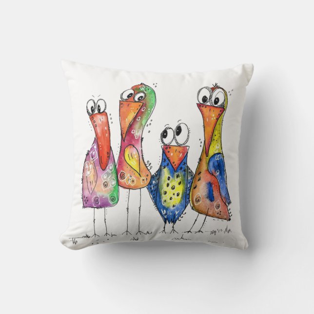 Coussin Quatre Beaux Oiseaux Bleus Bleus (Recto)