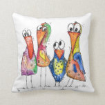 Coussin Quatre Beaux Oiseaux Bleus Bleus<br><div class="desc">Il s'agit d'une peinture originale mixte de quatre oiseaux fantaisistes et colorés.</div>