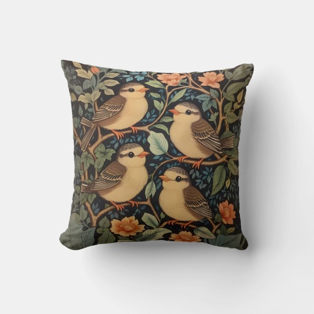 Coussin Quatre Bébés mignons Oiseaux Nature Inspiré (Recto)