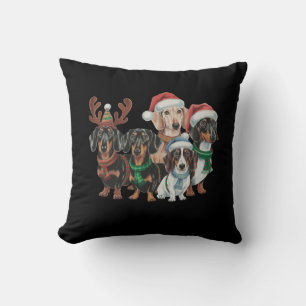 Coussin Quatre chiens Dachshund habillés en tenue de fête
