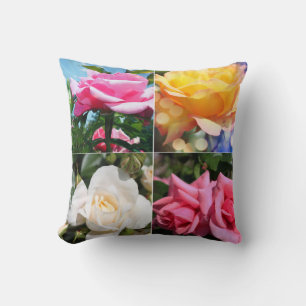Coussin quatre fleurs rose, blanche, jaune rose