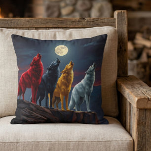 Coussin Quatre loups époustouflants, un hurlement du déser