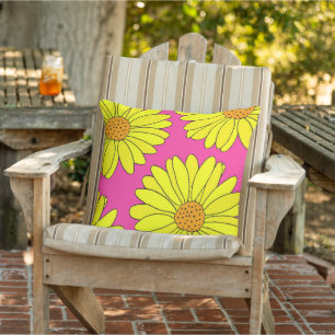 Coussin Quatre Marguerites Rose Chaud Orange Jaune