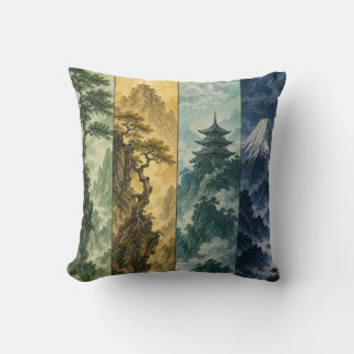 Coussin Quatre Saisons Montagne | Paysage à l'encre japona