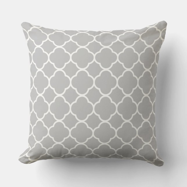 Coussin Quatrefoil Clair gris blanc treillis Motif Coton (Recto)