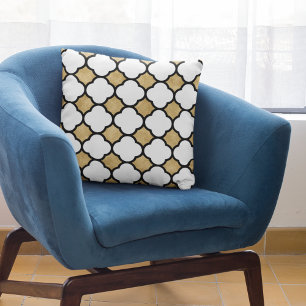 Coussin Quatrefoil géométrique blanc or moderne