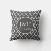 Coussin Quatrefoil Monogramme Mariage gris et blanc (Verso)