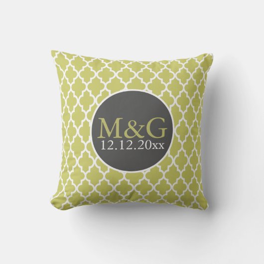 Coussin Quatrefoil Monogramme Mariage Vert et Blanc (Recto)