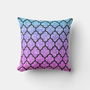 Coussin Quatrefoil noir avec Parties scintillant rose et b