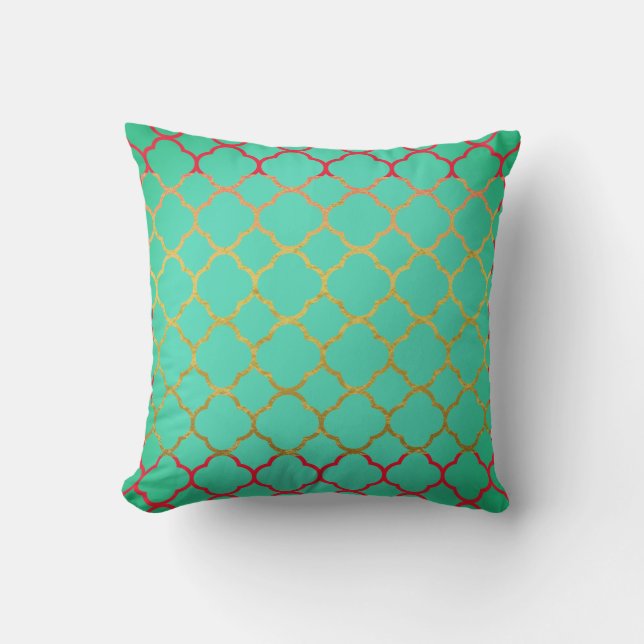 Coussin Quatrefoil Turquoise Blue Gold Seafoam Green Red (Recto)
