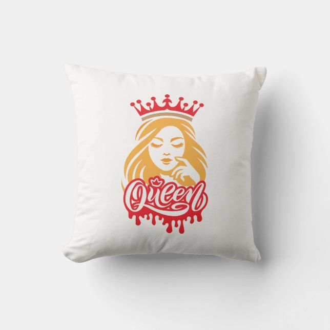 Coussin Queen Design – Typographie élégante de couronne ro (Recto)