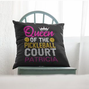 Coussin Queen of the Pickleball Court Monogramme Nom Amusa