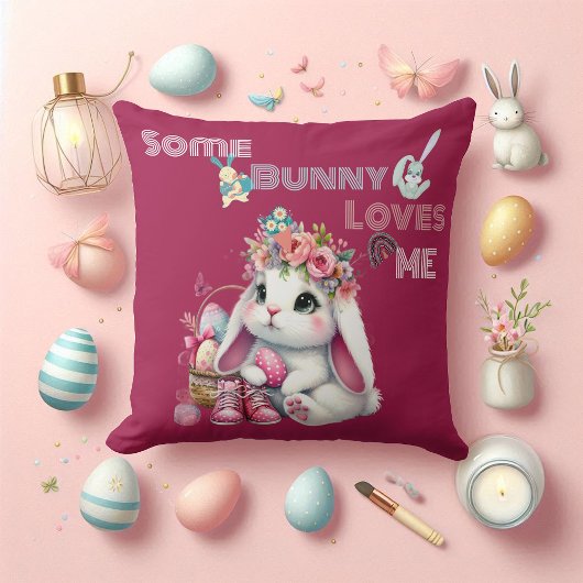 Coussin Quelque Lapin M'aime Corbeille de Printemps Fantai