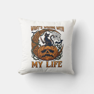 Coussin Qu'est-ce qui ne va pas dans la vie Halloween Chat
