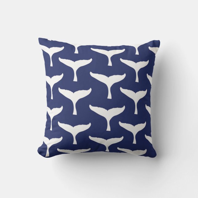 Coussin Queue de baleine blanche Animal marin Océan bleu M (Recto)