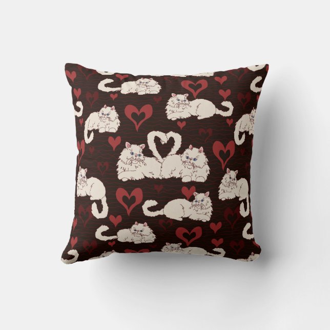 Coussin Queue de chats d'amour avec cœur et rayures noires (Verso)