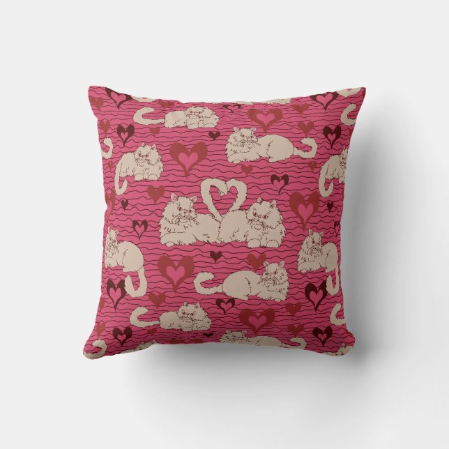 Coussin Queue de chats d'amour avec cœur et rayures rose (Verso)