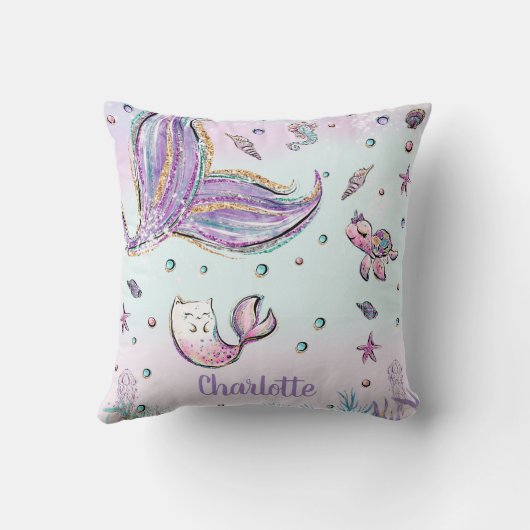 Coussin Queue de sirène de fond sous la mer Mercat (Verso)