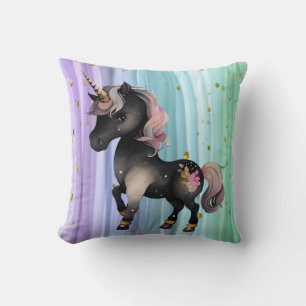 Coussin Queue noire Unicorne violette rose